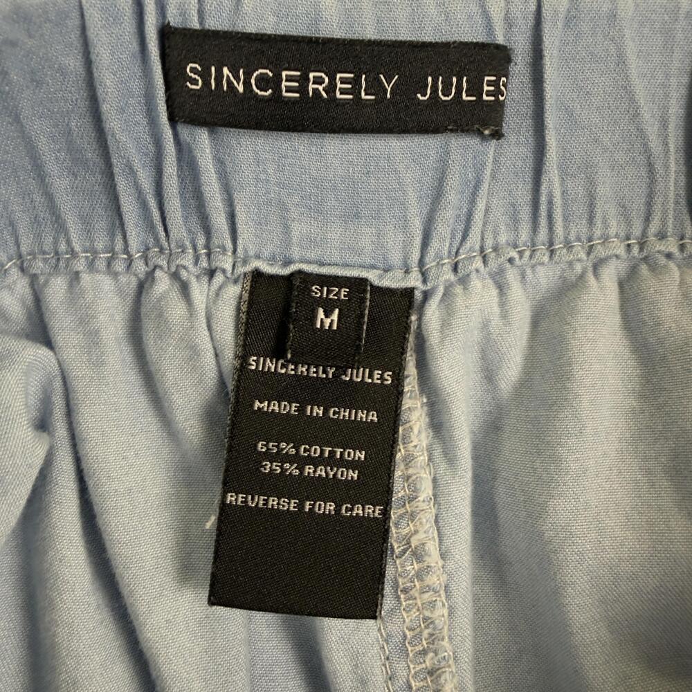 SINCERELY JULES Wide Leg High Rise Pants Paperbag Waist Pockets Baby Blue Size M - Picture 4 of 16